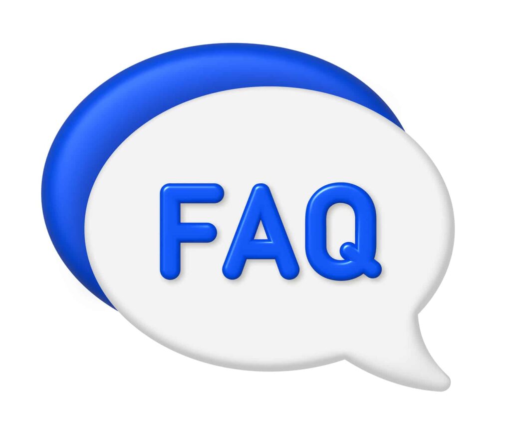 Speech Bubble 3D Icon: Blue 3D 'FAQ' letters on a white and blue bubble background.